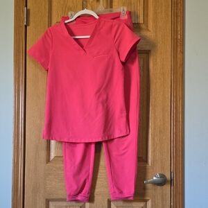Mandala Vibrant Pink Scrub Set XXS Top, Joggers XS
